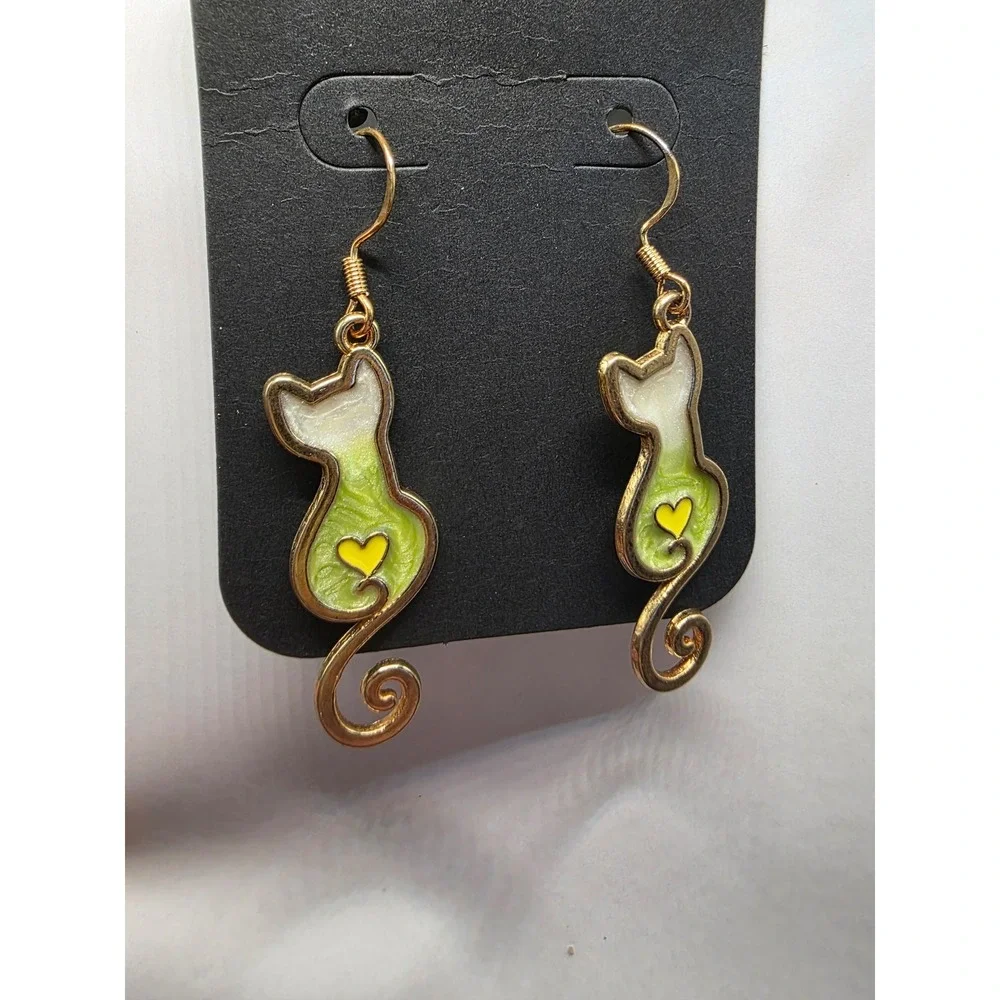 Cat Earrings‎ (Green) Handmade Hypoallergenic BUNDLE & OFFER TO SAVE